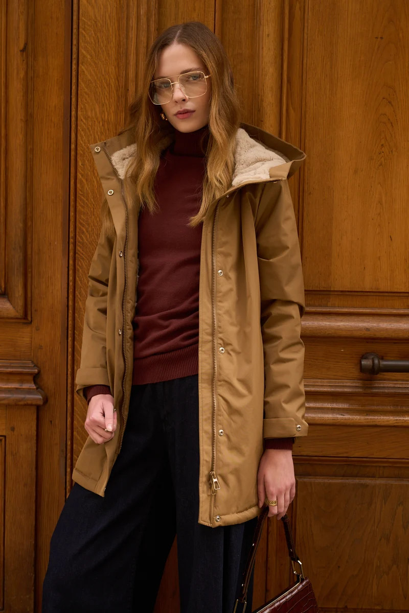 Parka fourrée bicolore longue