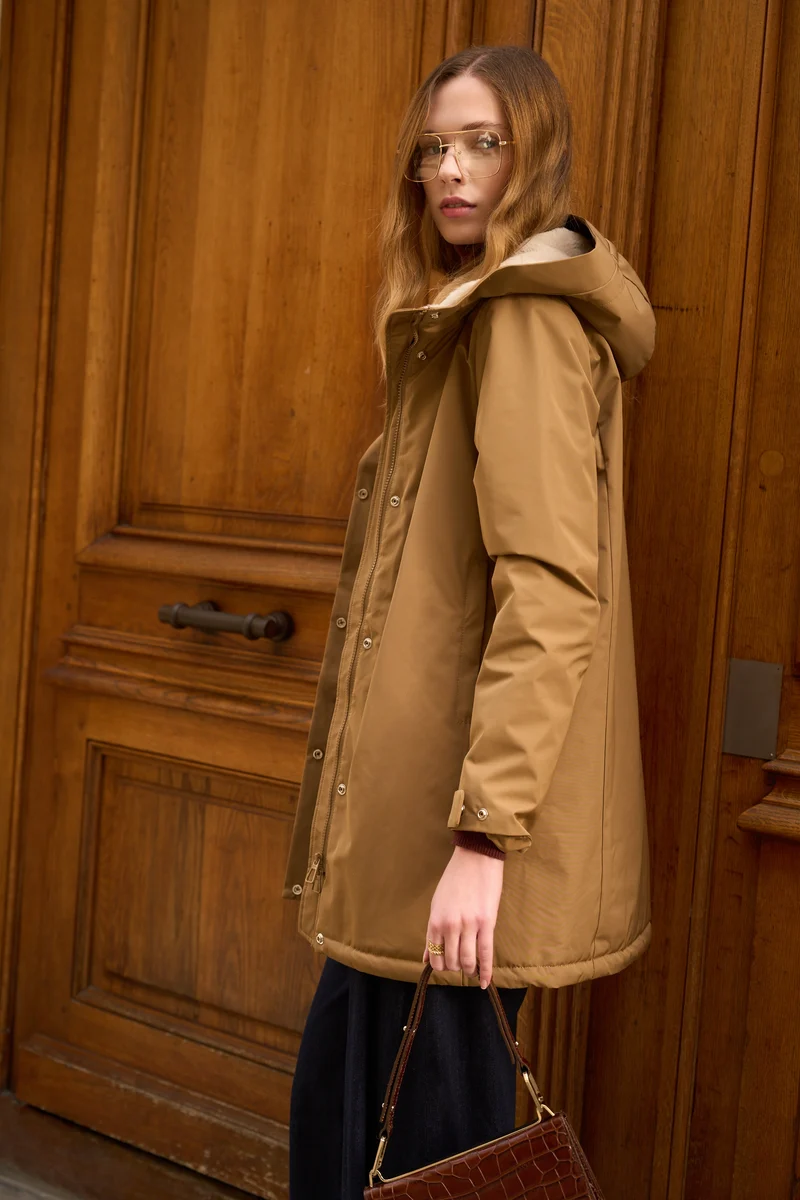 Parka fourrée bicolore longue