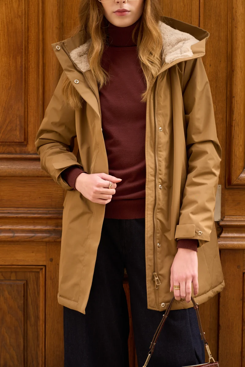 Parka fourrée bicolore longue
