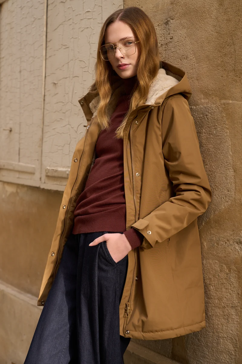 Parka fourrée bicolore longue