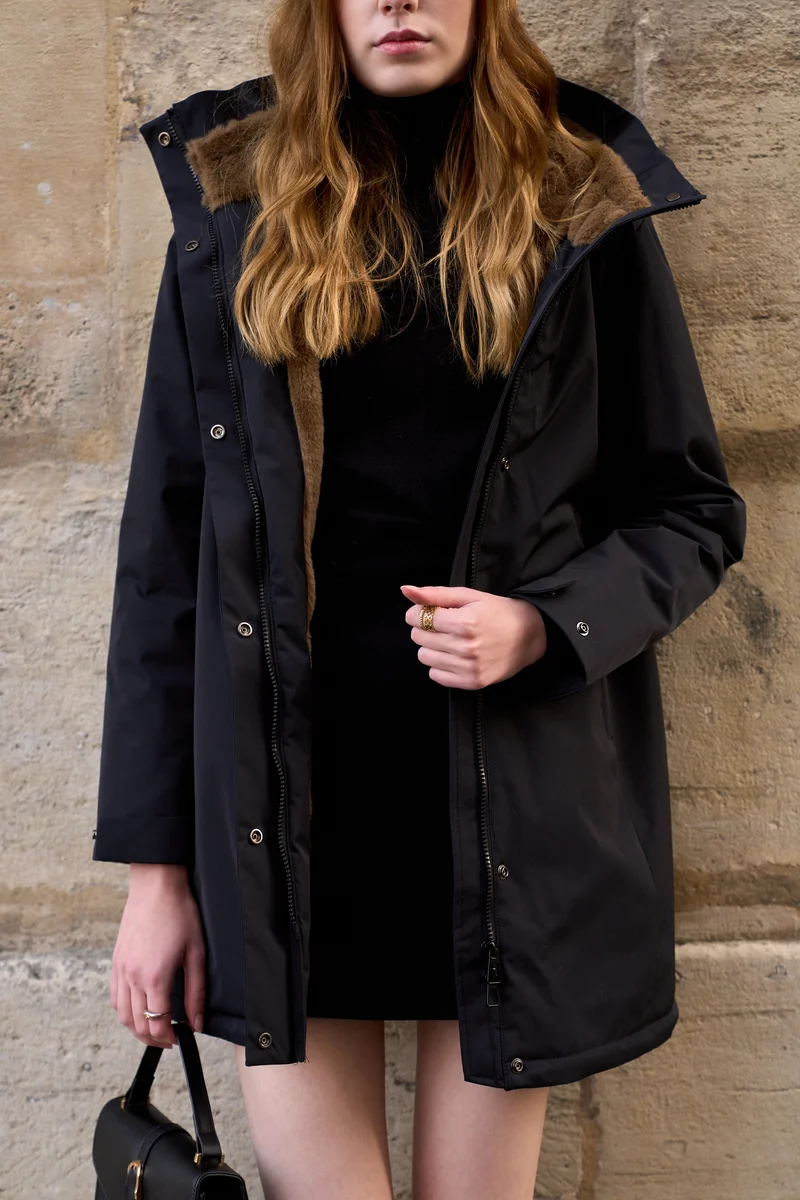 Parka fourrée bicolore longue