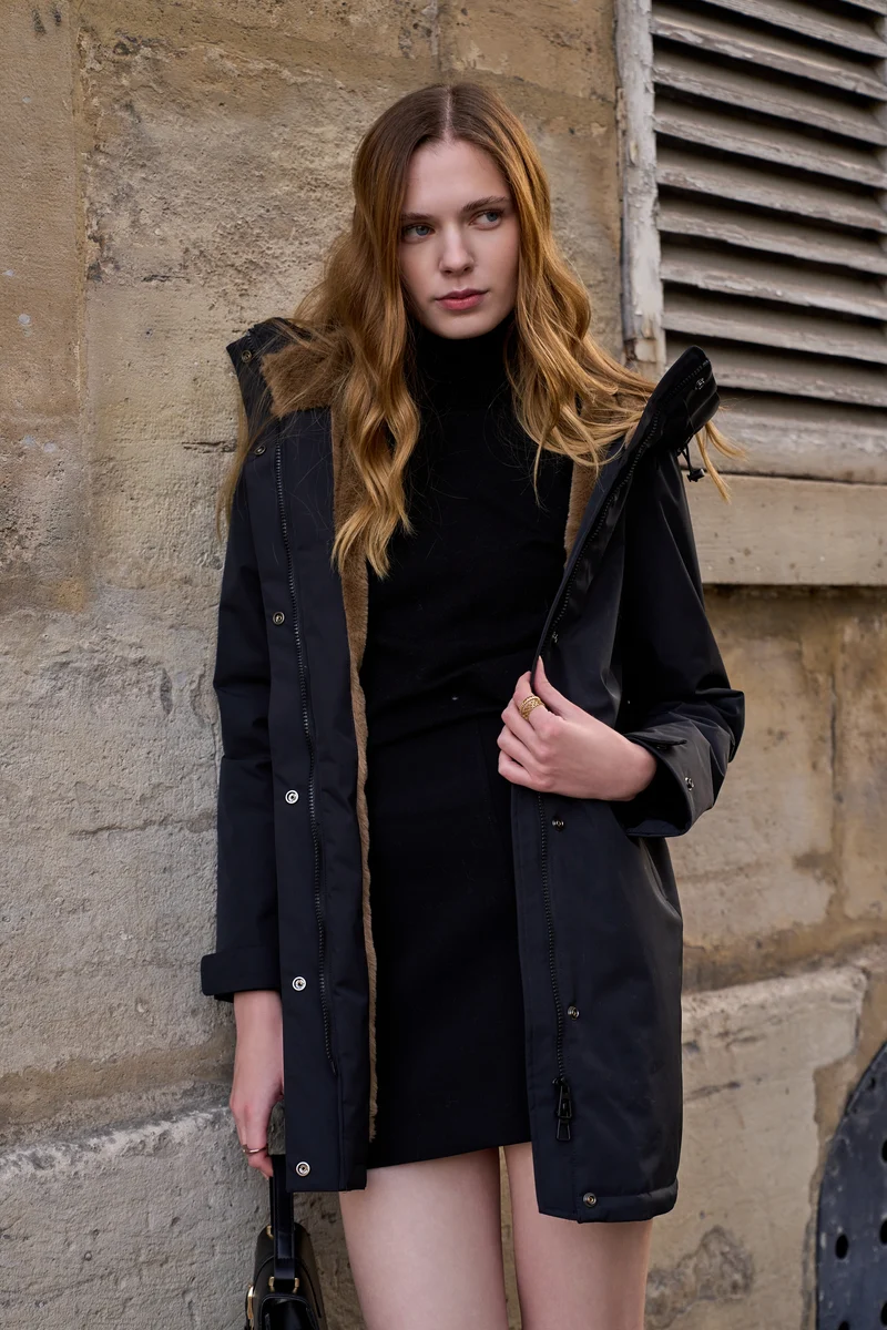 Parka fourrée bicolore longue