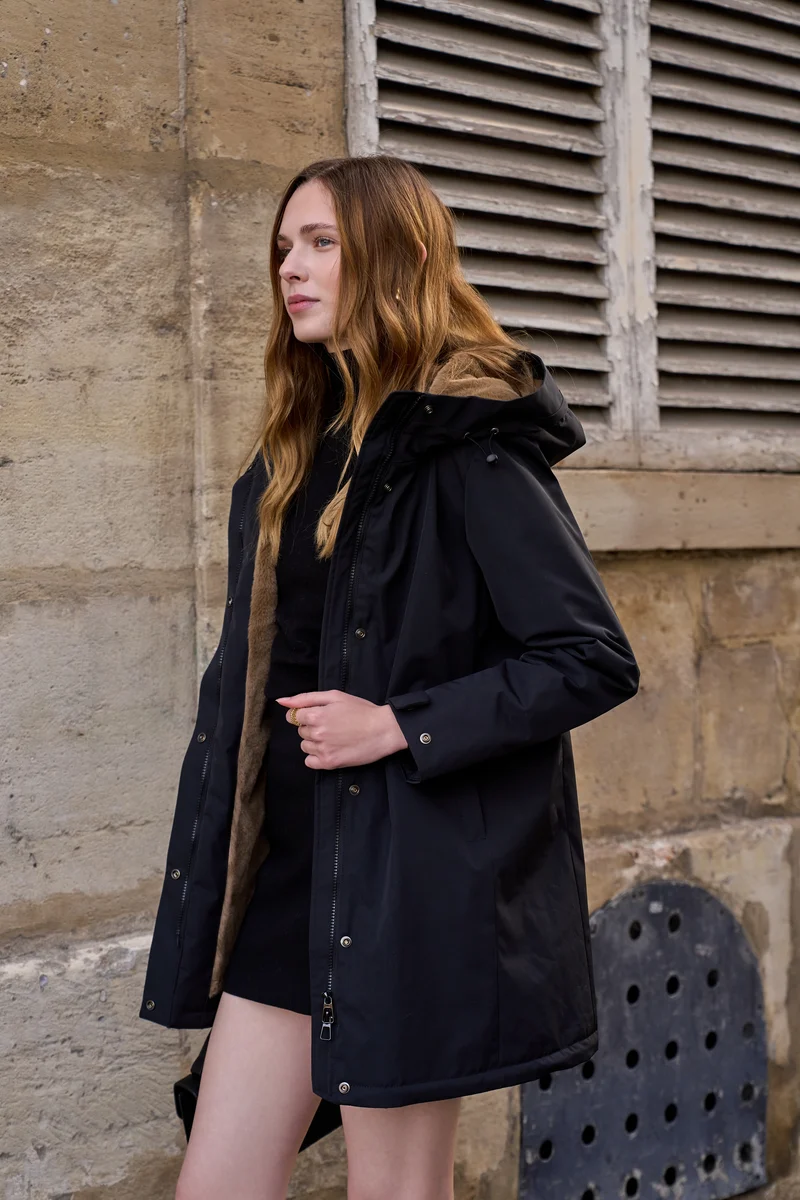 Parka fourrée bicolore longue