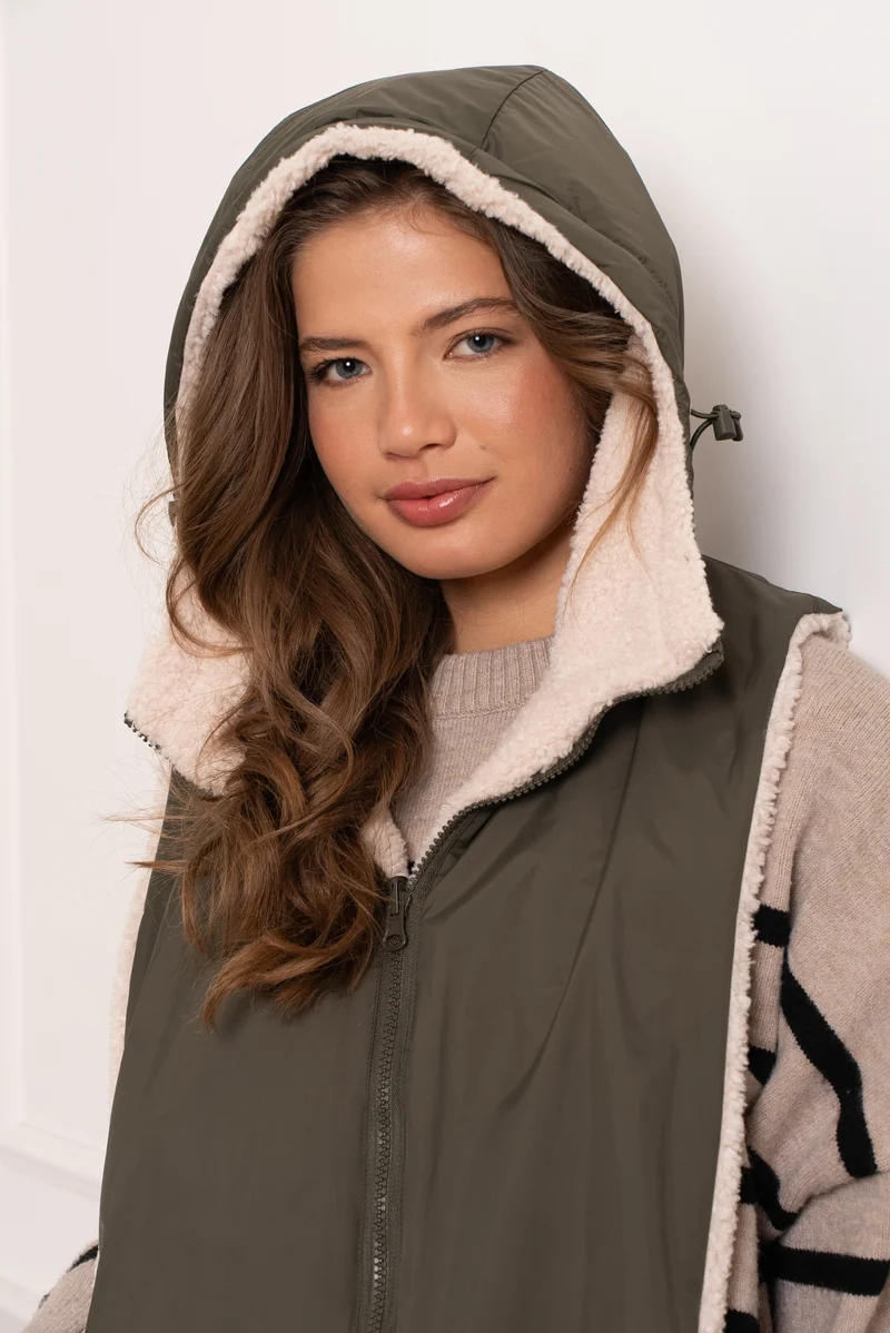 Capuche amovible fourrée réversible (sherpa)