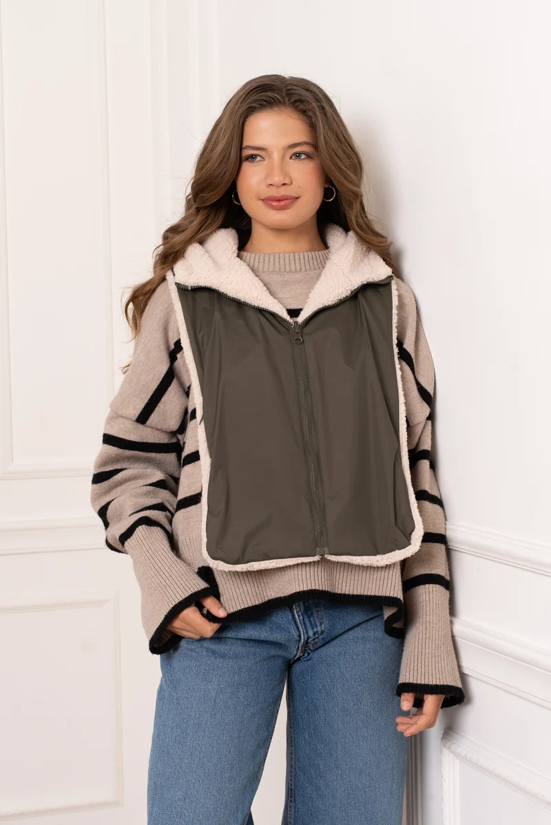 Capuche amovible fourrée réversible (sherpa)