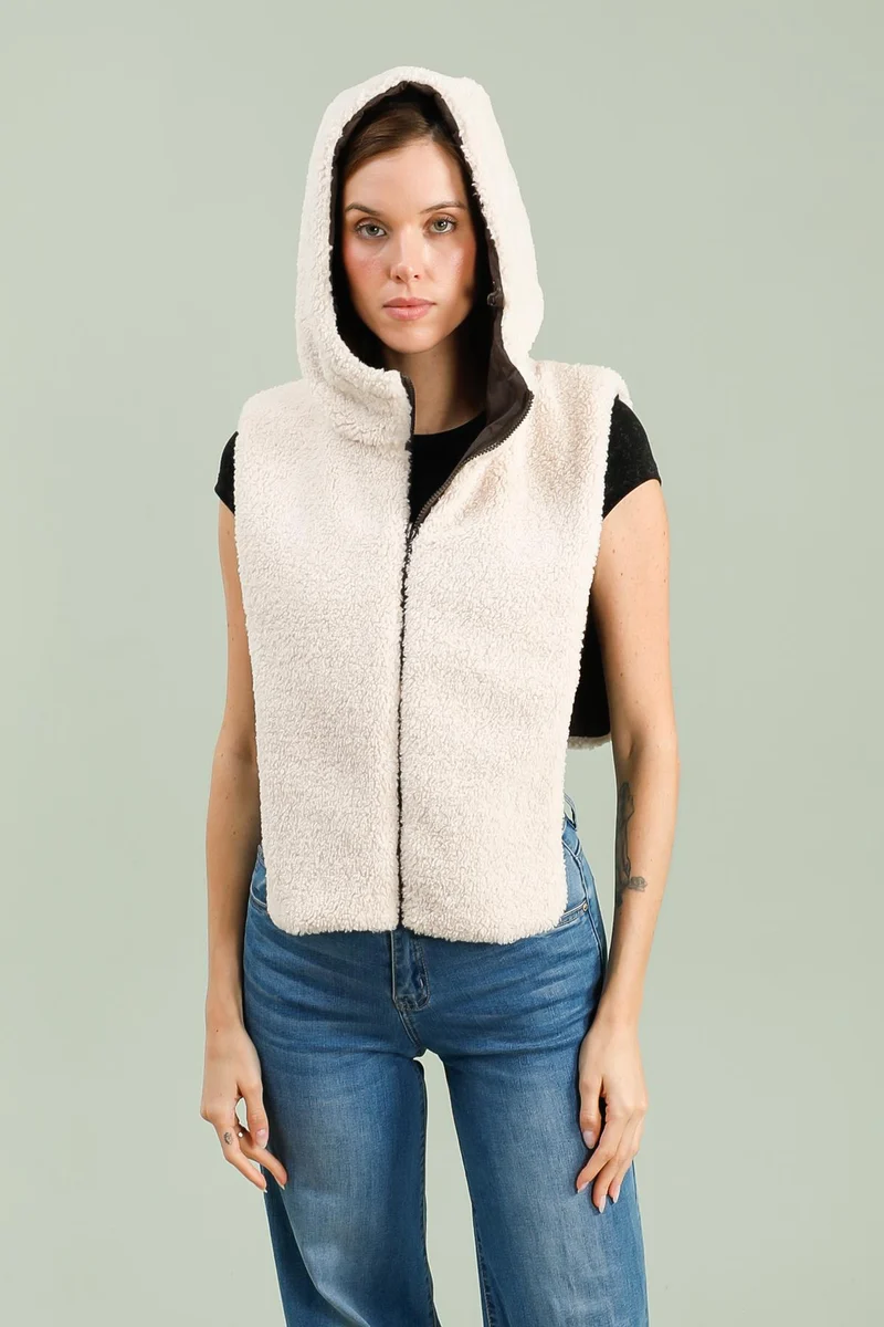 Capuche amovible fourrée réversible (sherpa)