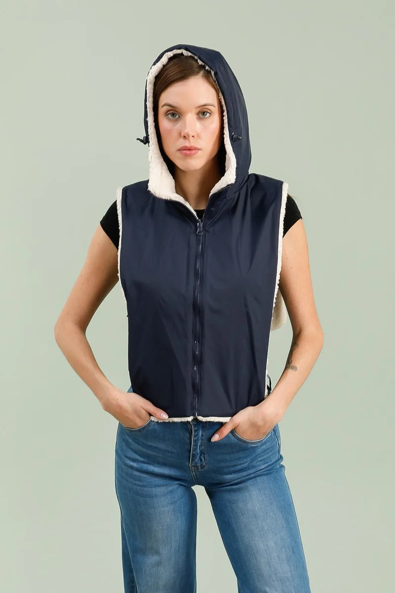Capuche amovible fourrée réversible (sherpa)