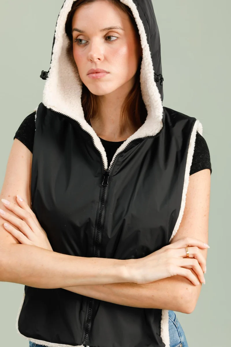 Capuche amovible fourrée réversible (sherpa)