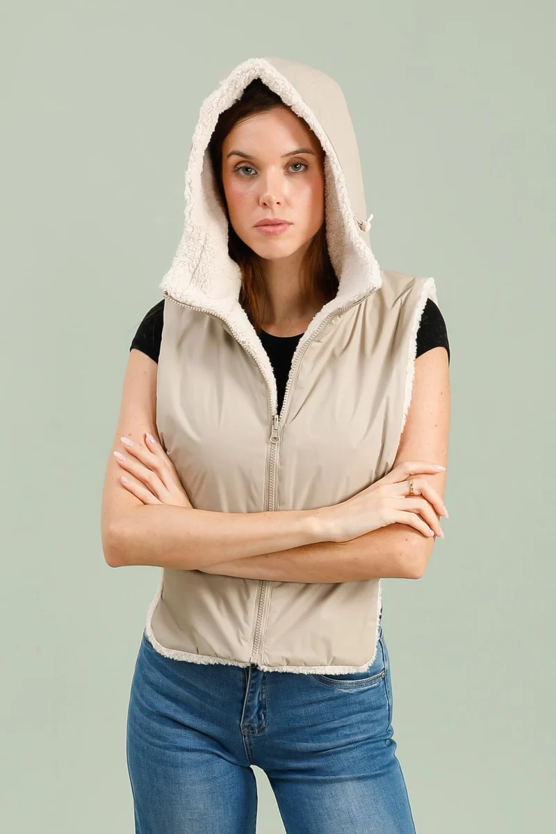 Capuche amovible fourrée réversible (sherpa)