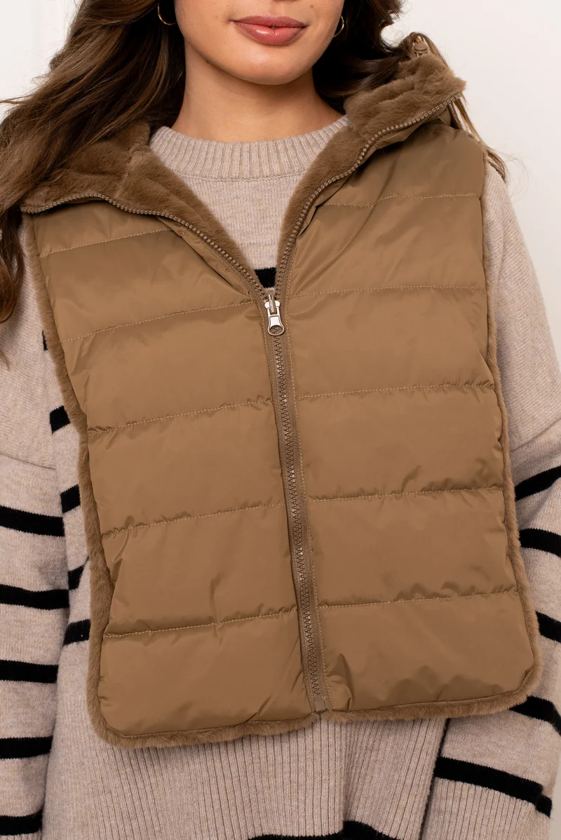 Capuche amovible fourrée réversible