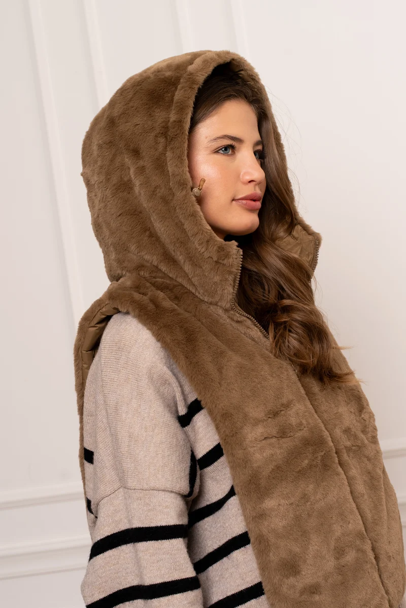Capuche amovible fourrée réversible