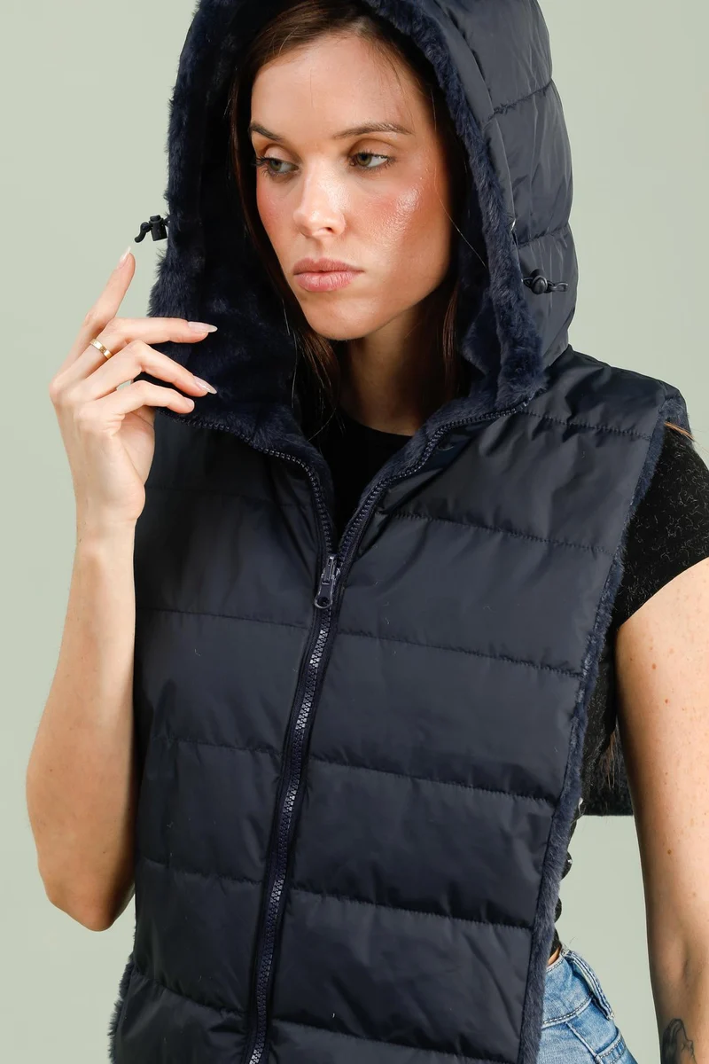 Capuche amovible fourrée réversible