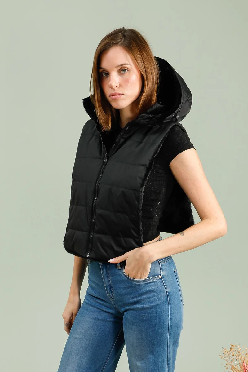 Capuche amovible fourrée réversible
