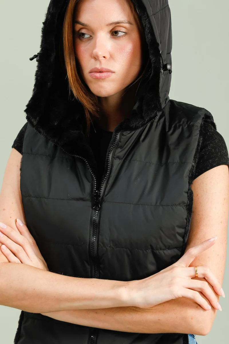 Capuche amovible fourrée réversible