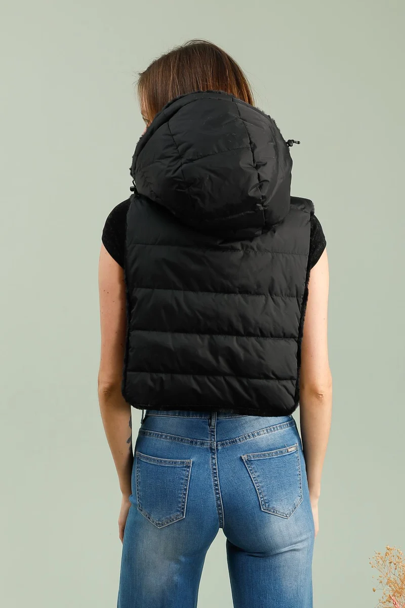 Capuche amovible fourrée réversible