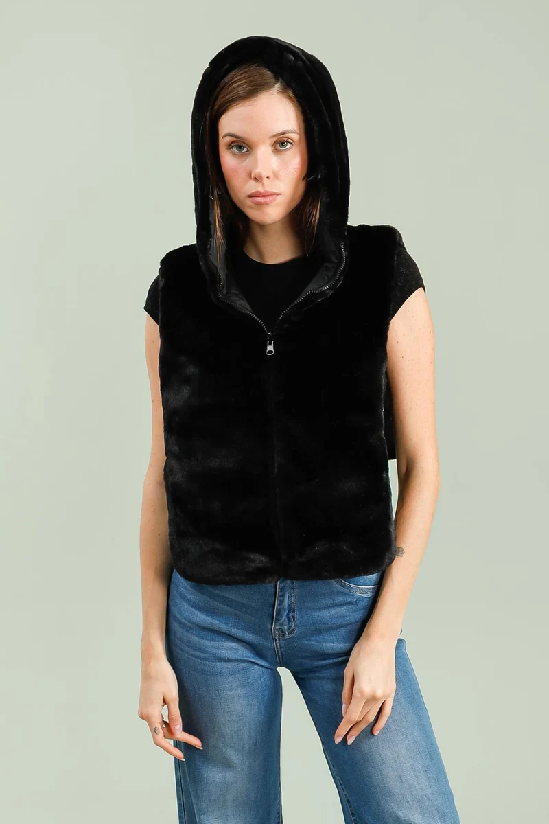 Capuche amovible fourrée réversible