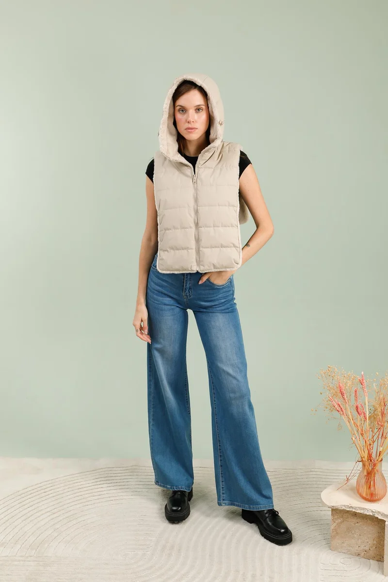 Capuche amovible fourrée réversible