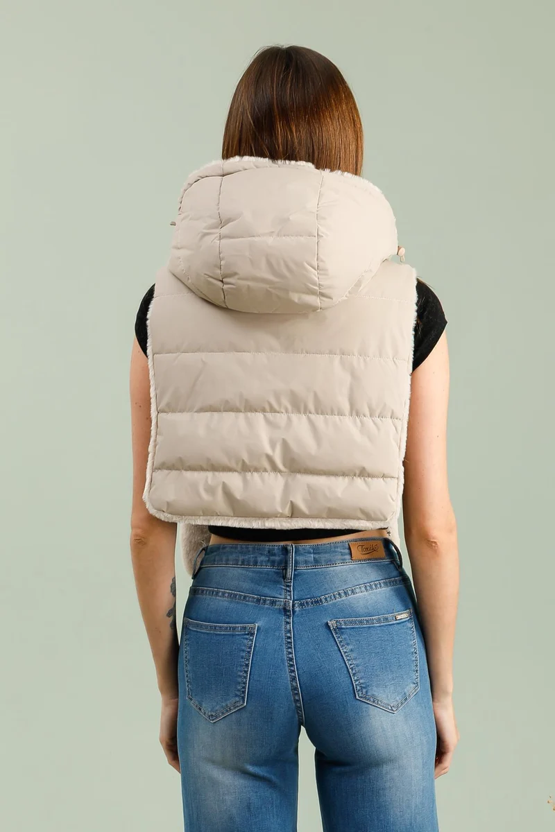 Capuche amovible fourrée réversible