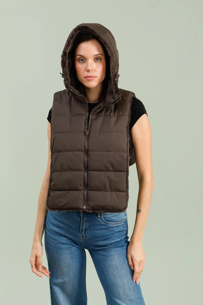 Capuche amovible fourrée réversible