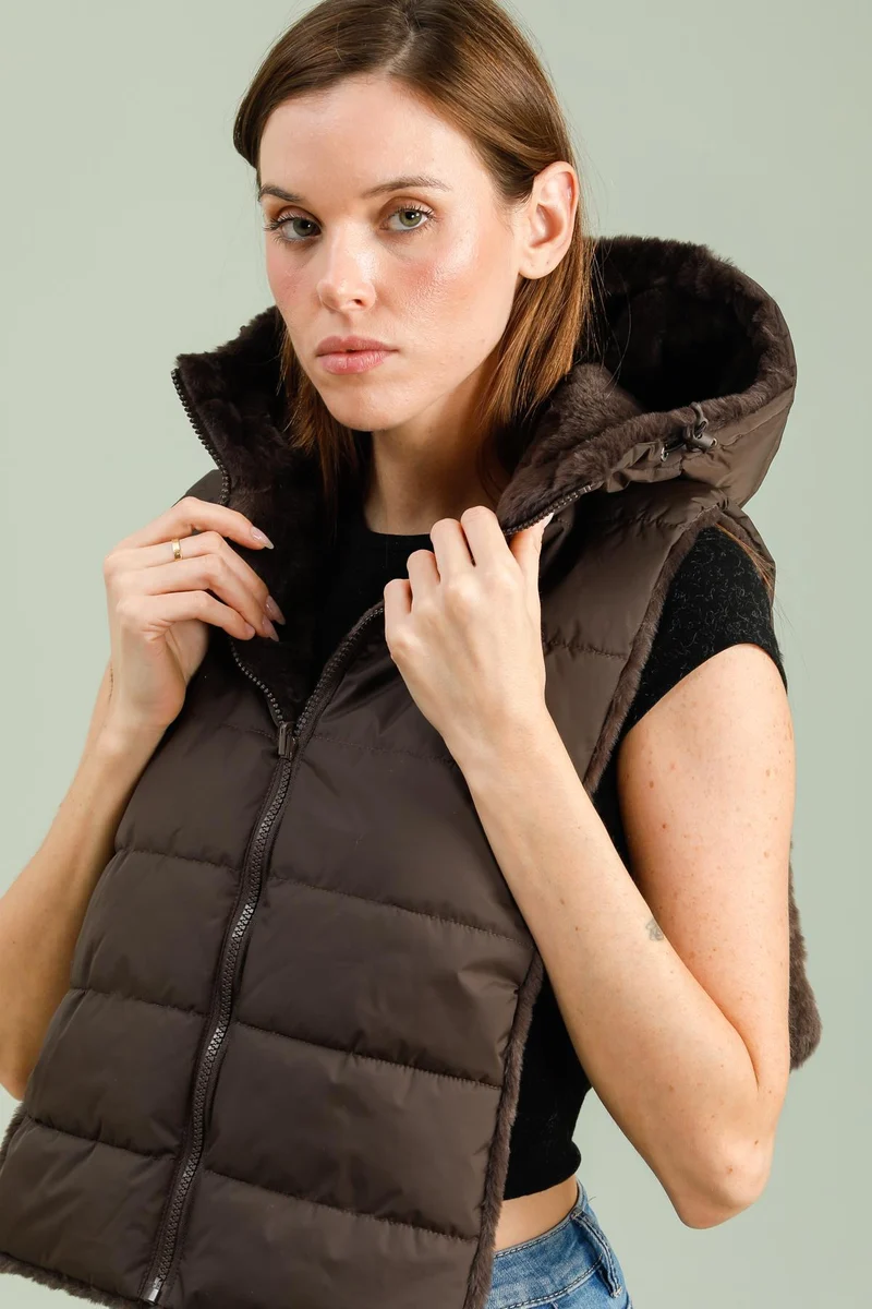 Capuche amovible fourrée réversible