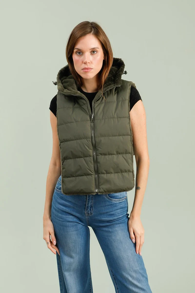 Capuche amovible fourrée réversible