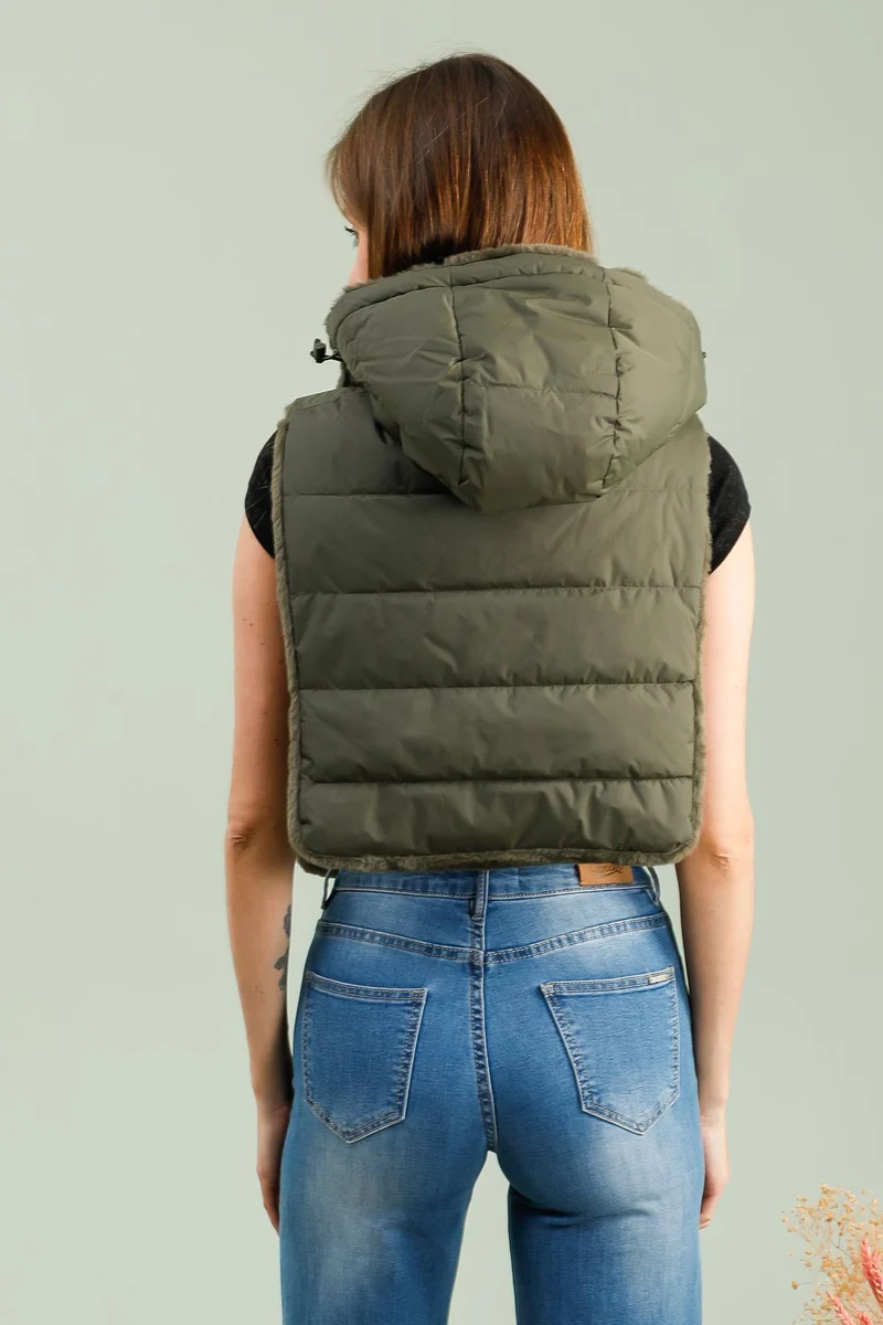 Capuche amovible fourrée réversible