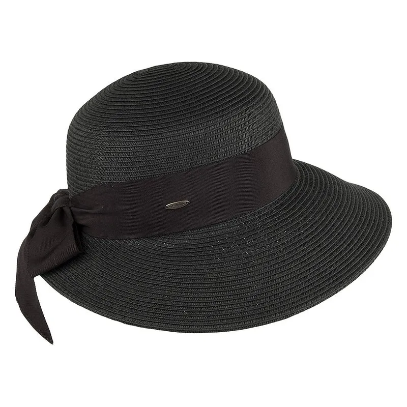 Chapeau de Paille Été avec Noeud en Gros-Grain noir SCALA