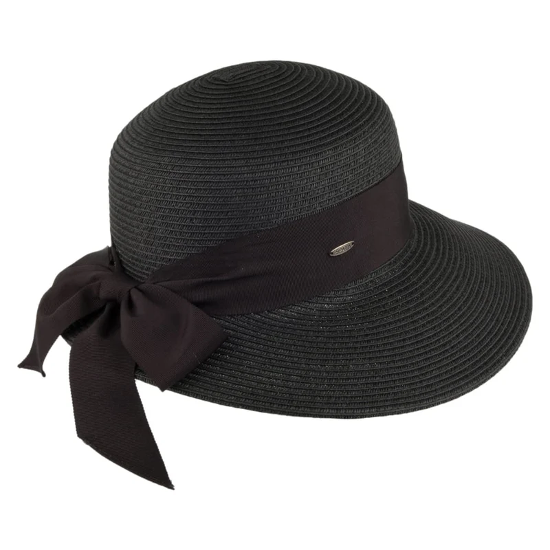 Chapeau de Paille Été avec Noeud en Gros-Grain noir SCALA
