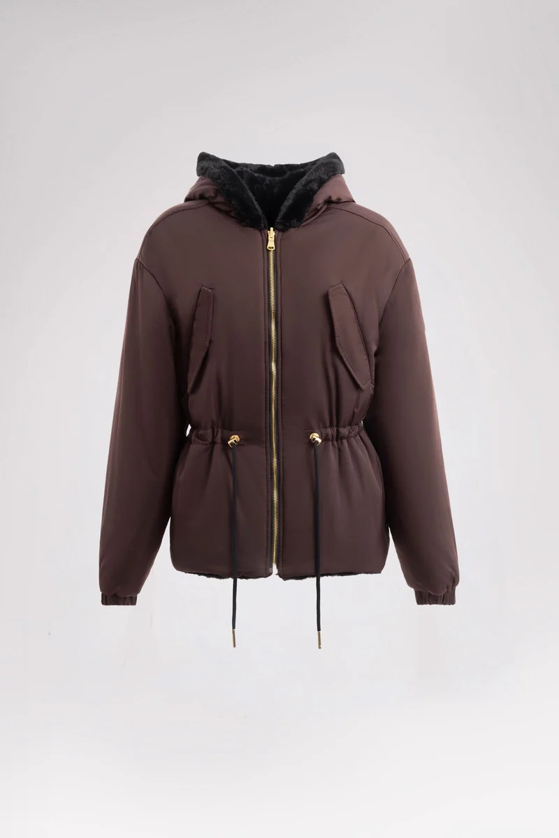 Demi Women's Reversible Faux Fur Jacket with Hood