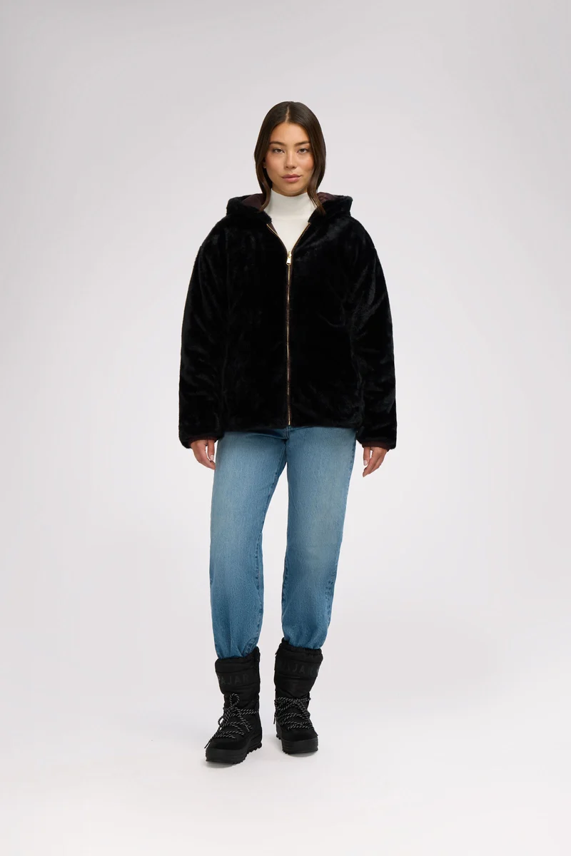 Demi Women's Reversible Faux Fur Jacket with Hood