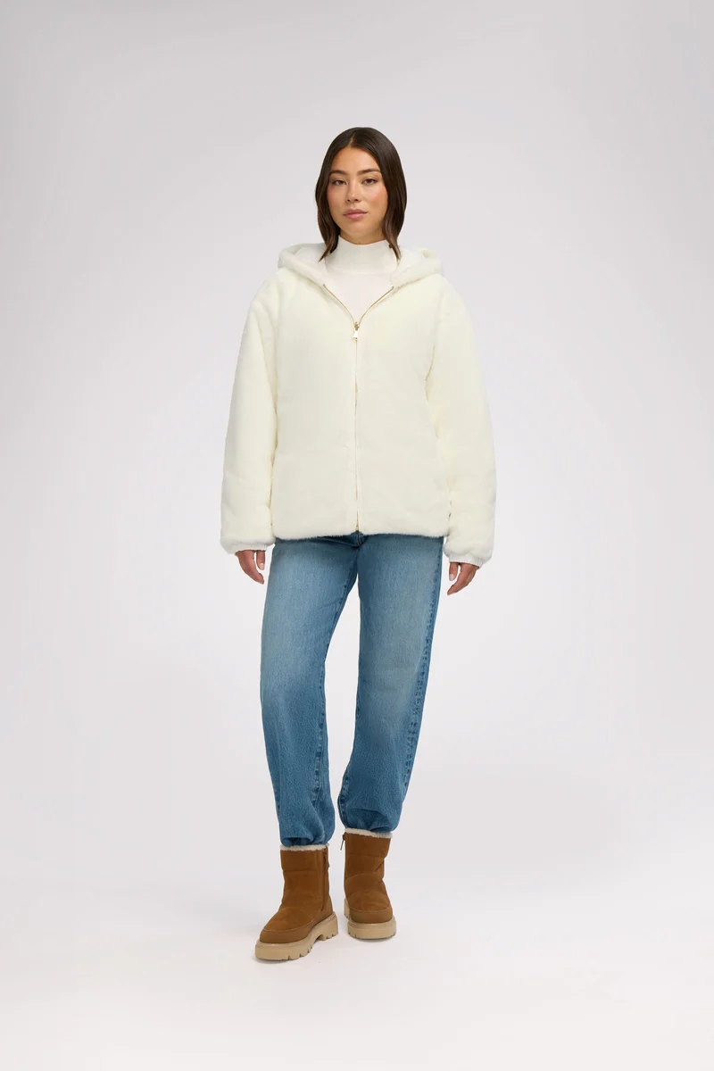 Demi Women's Reversible Faux Fur Jacket with Hood
