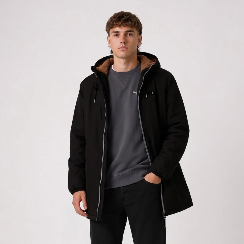 Parka imperméable déperlante doublée polaire à capuche noire Stormer SBPLAY