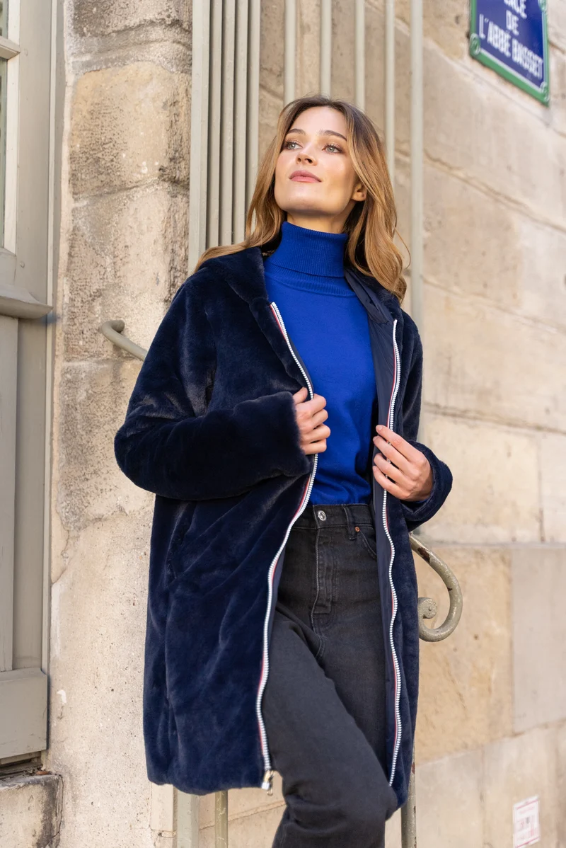 Imperméable fourré réversible long