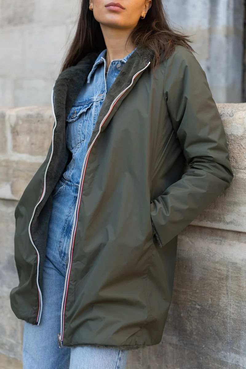 Imperméable fourré réversible long