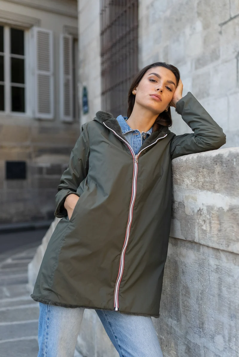 Imperméable fourré réversible long