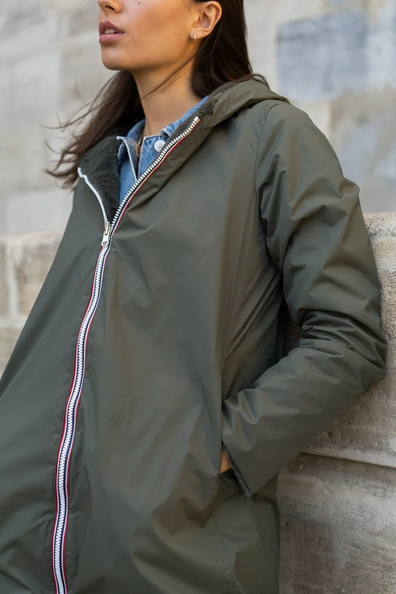 Imperméable fourré réversible long