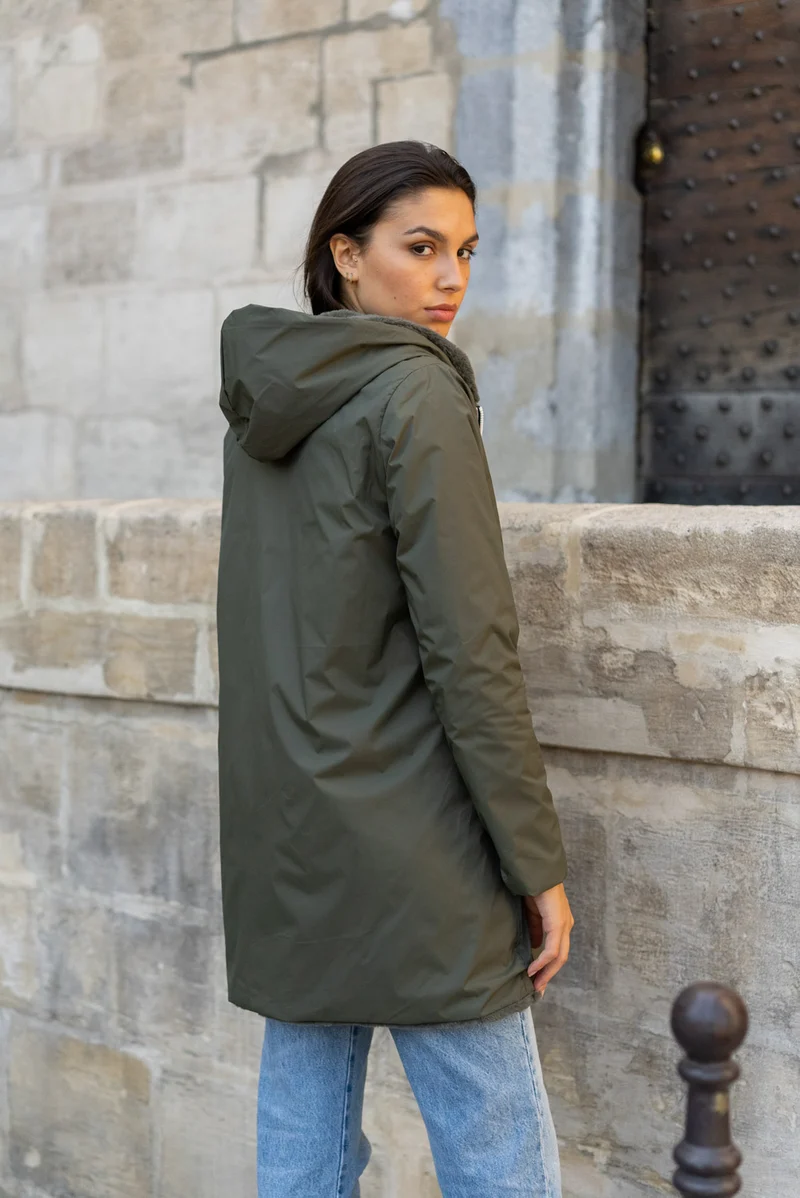 Imperméable fourré réversible long