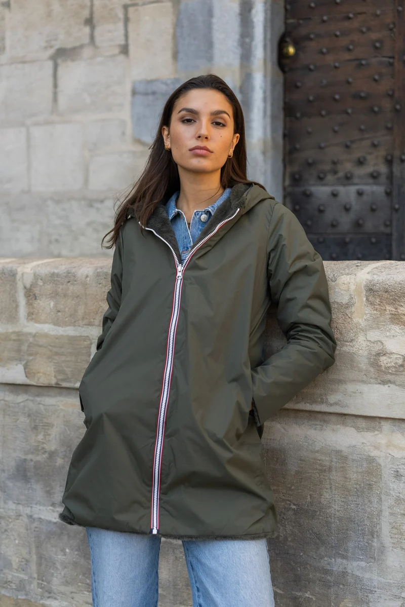 Imperméable fourré réversible long