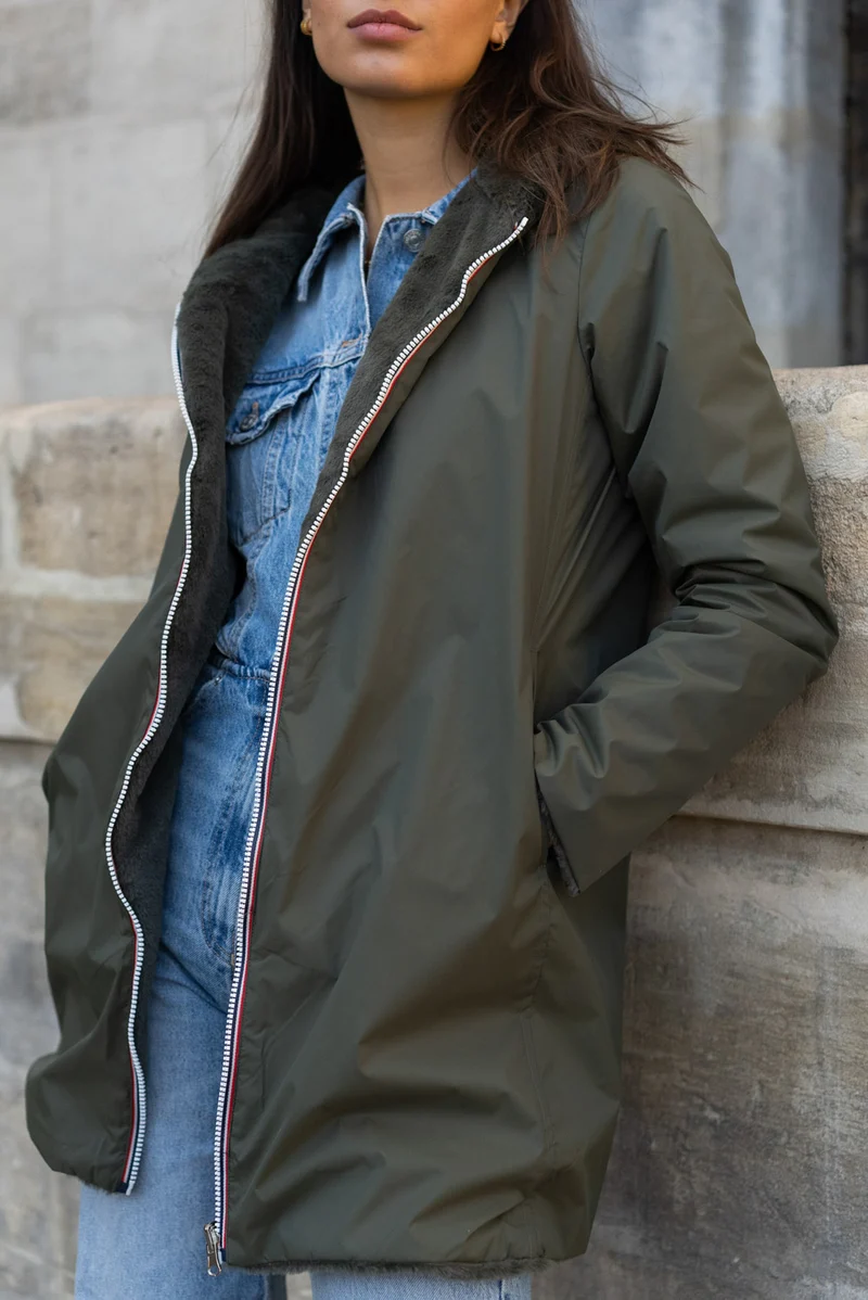 Imperméable fourré réversible long