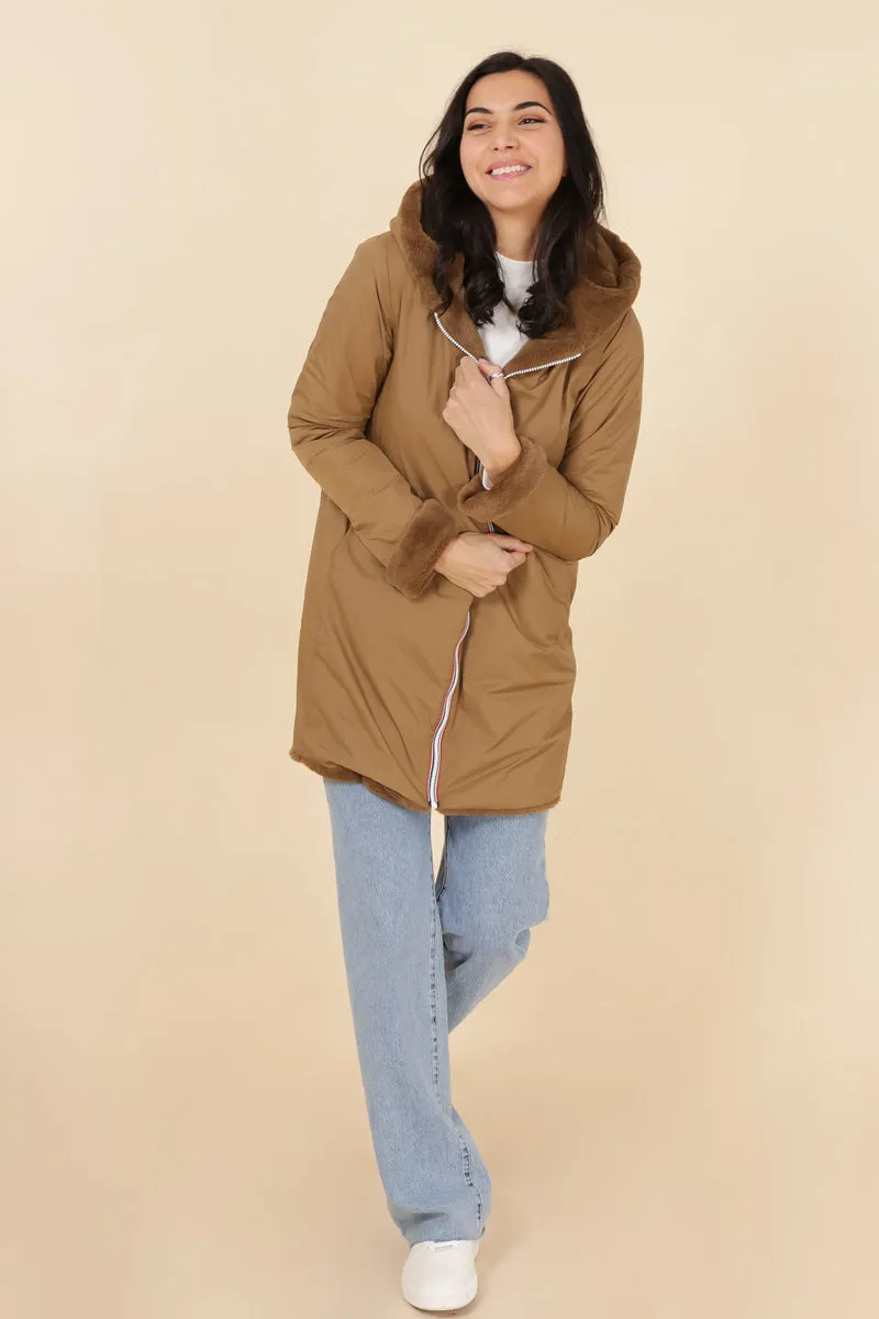 Imperméable fourré réversible long