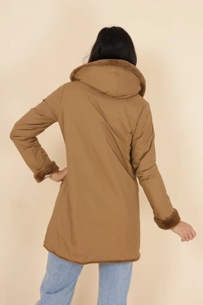 Imperméable fourré réversible long