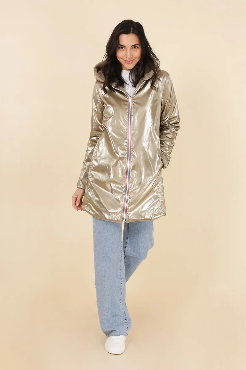 Imperméable fourré réversible long