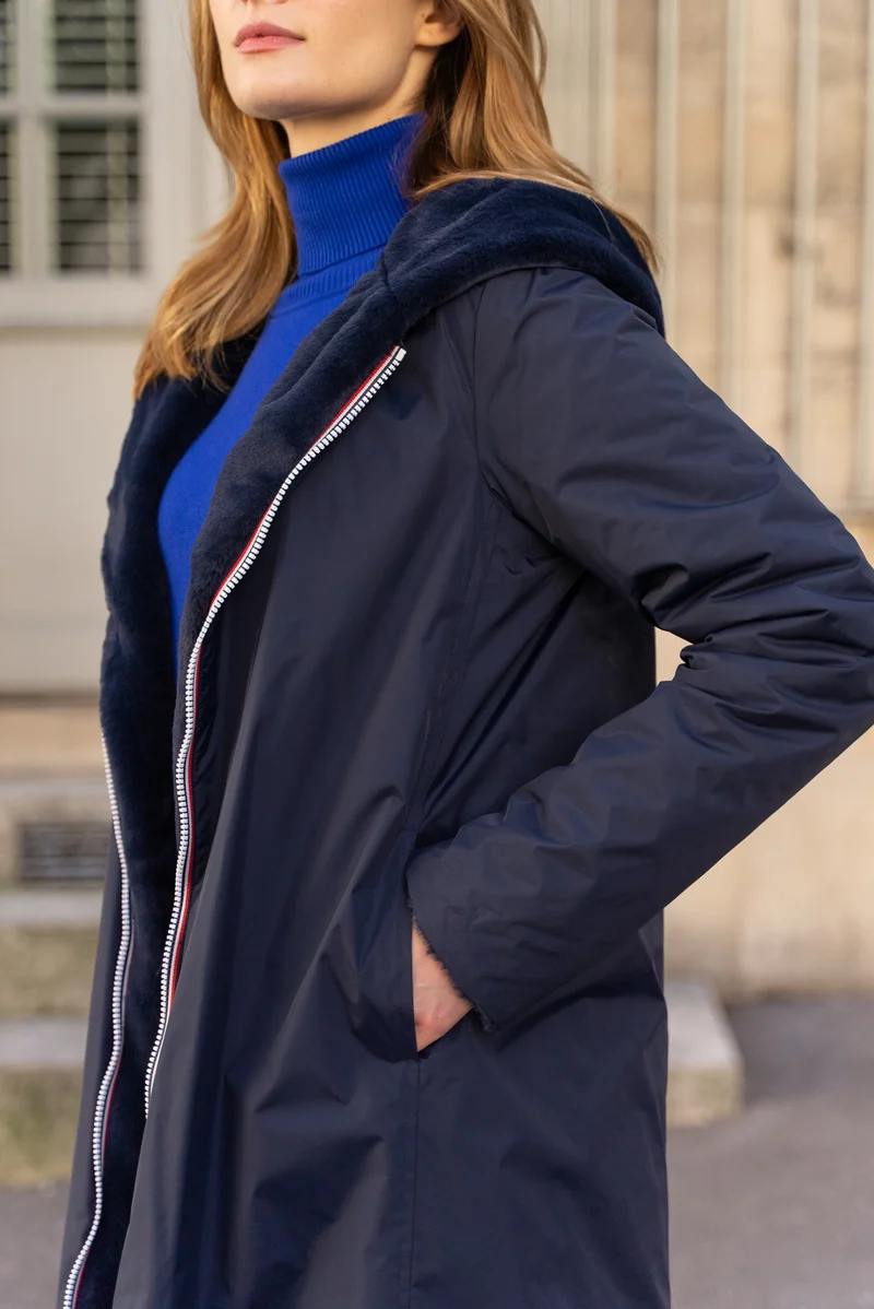 Imperméable fourré réversible long