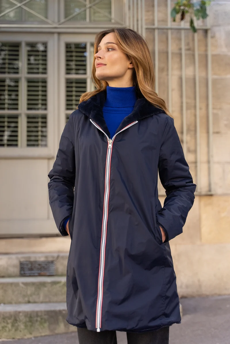 Imperméable fourré réversible long