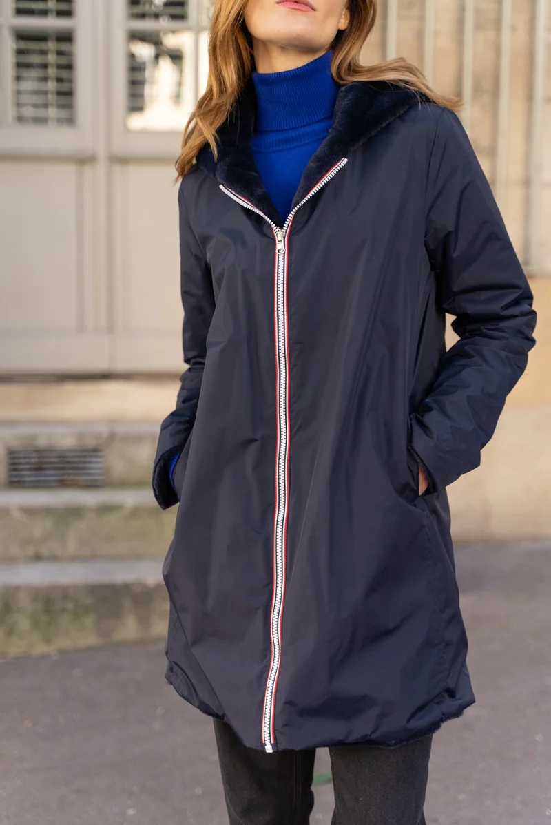 Imperméable fourré réversible long