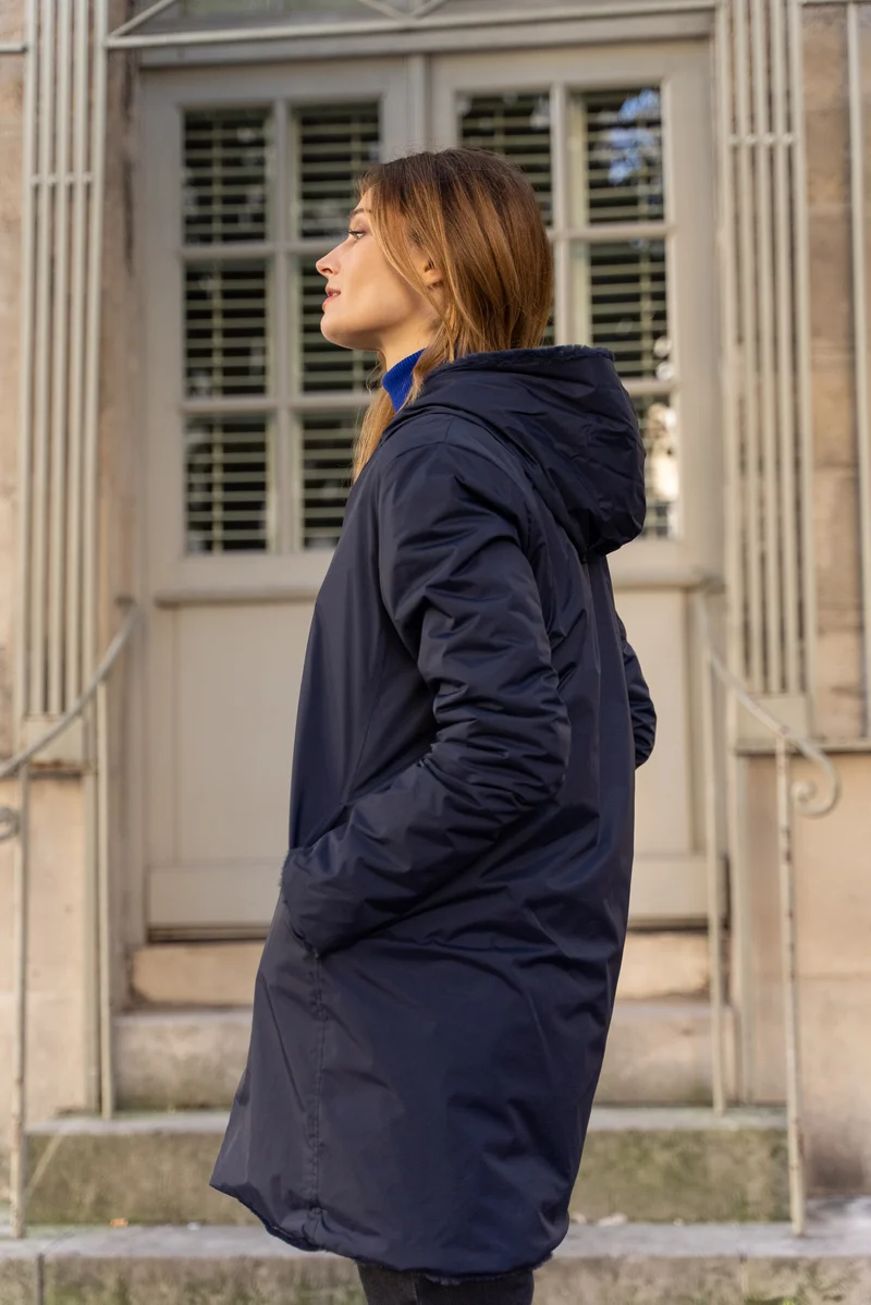 Imperméable fourré réversible long