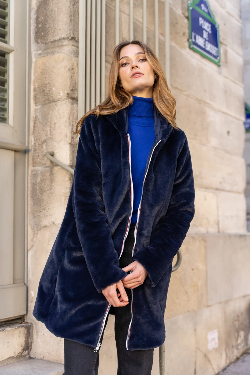 Imperméable fourré réversible long