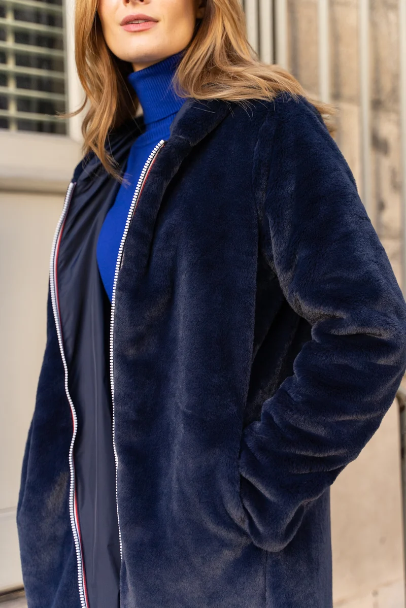 Imperméable fourré réversible long