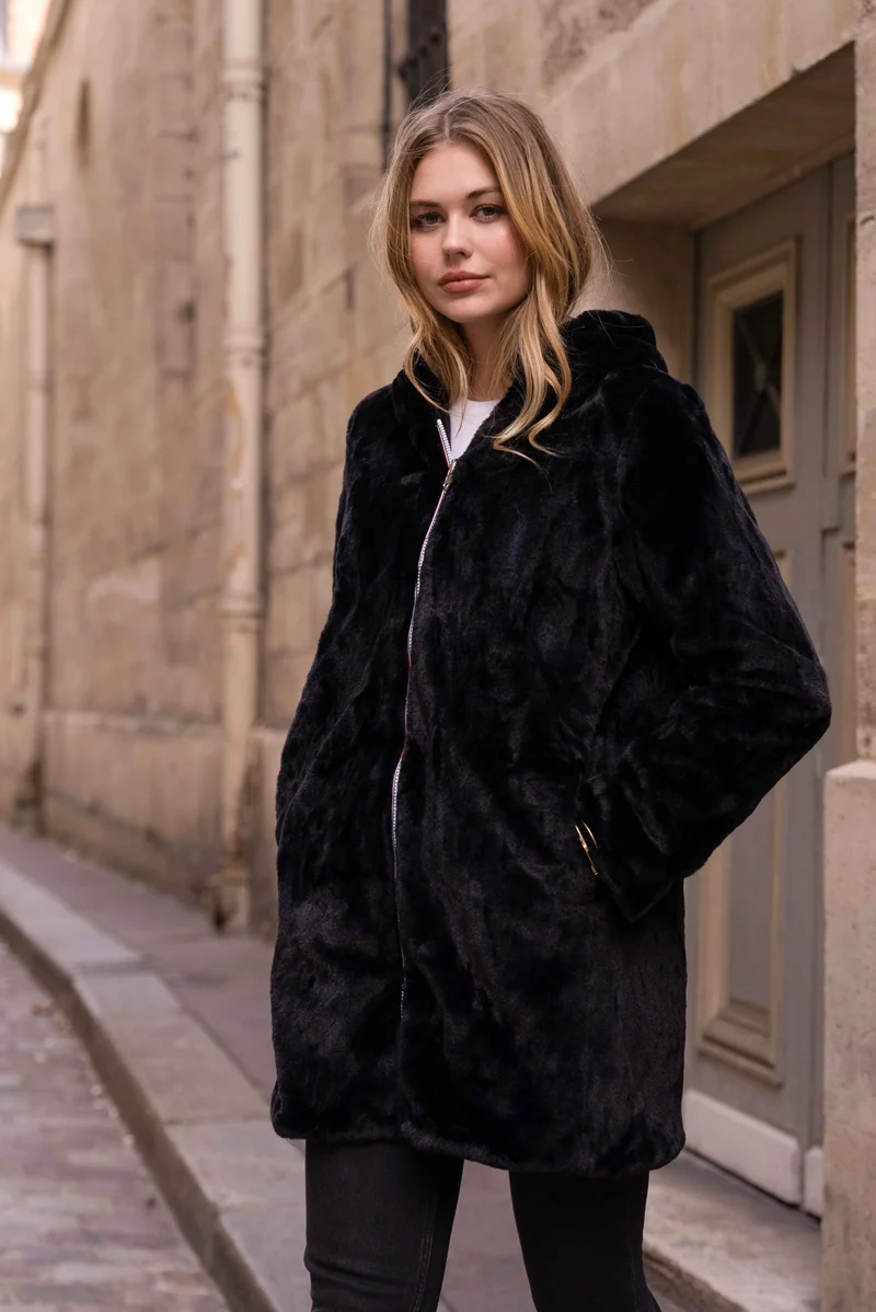 Imperméable fourré réversible long