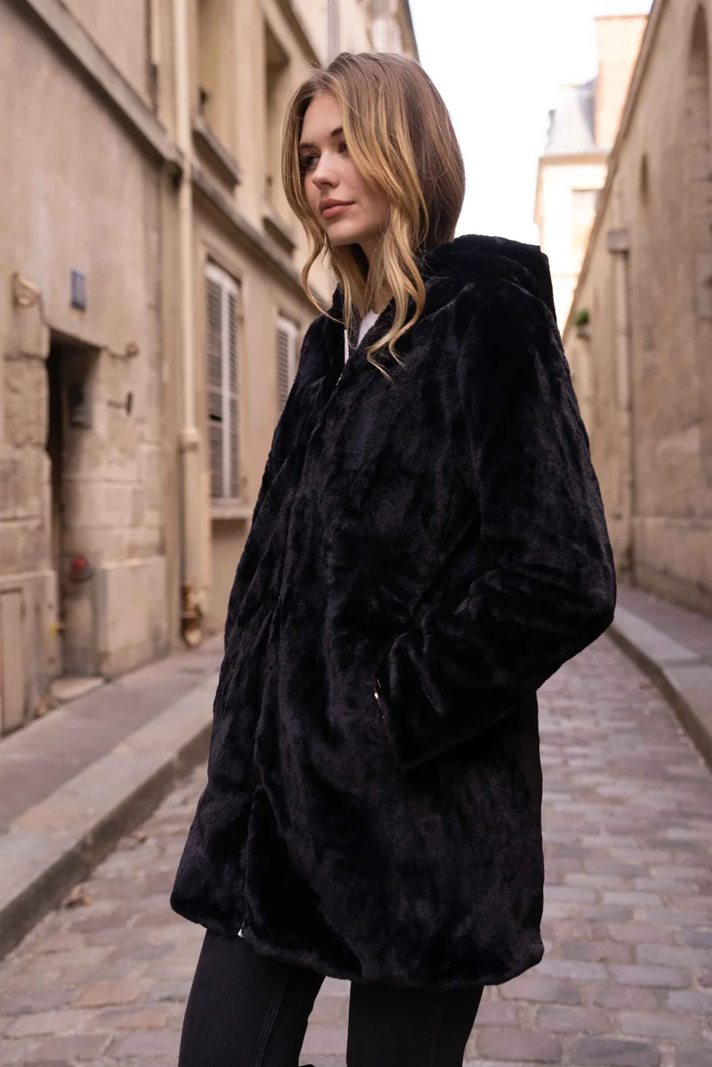 Imperméable fourré réversible long
